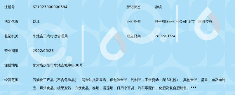 中国石油天然气股份甘肃庆阳销售分公司华池城关加油站